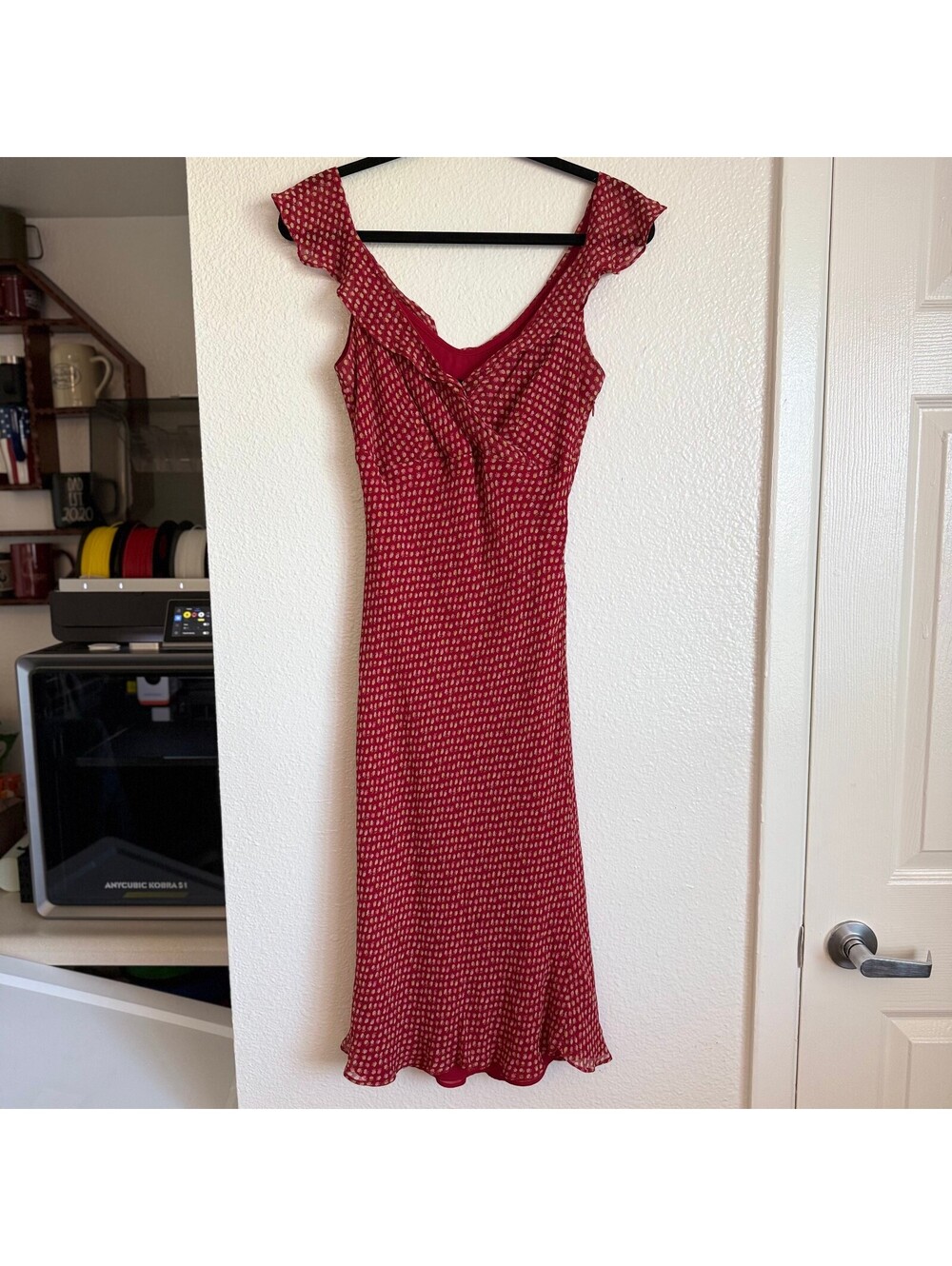 Vintage 90s Moda International 100% Silk Floral Ruffle Dress Sz 6